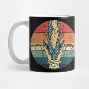 Oriental Blue Dragon Retro Sunset Distressed Rainbow Colors Mug